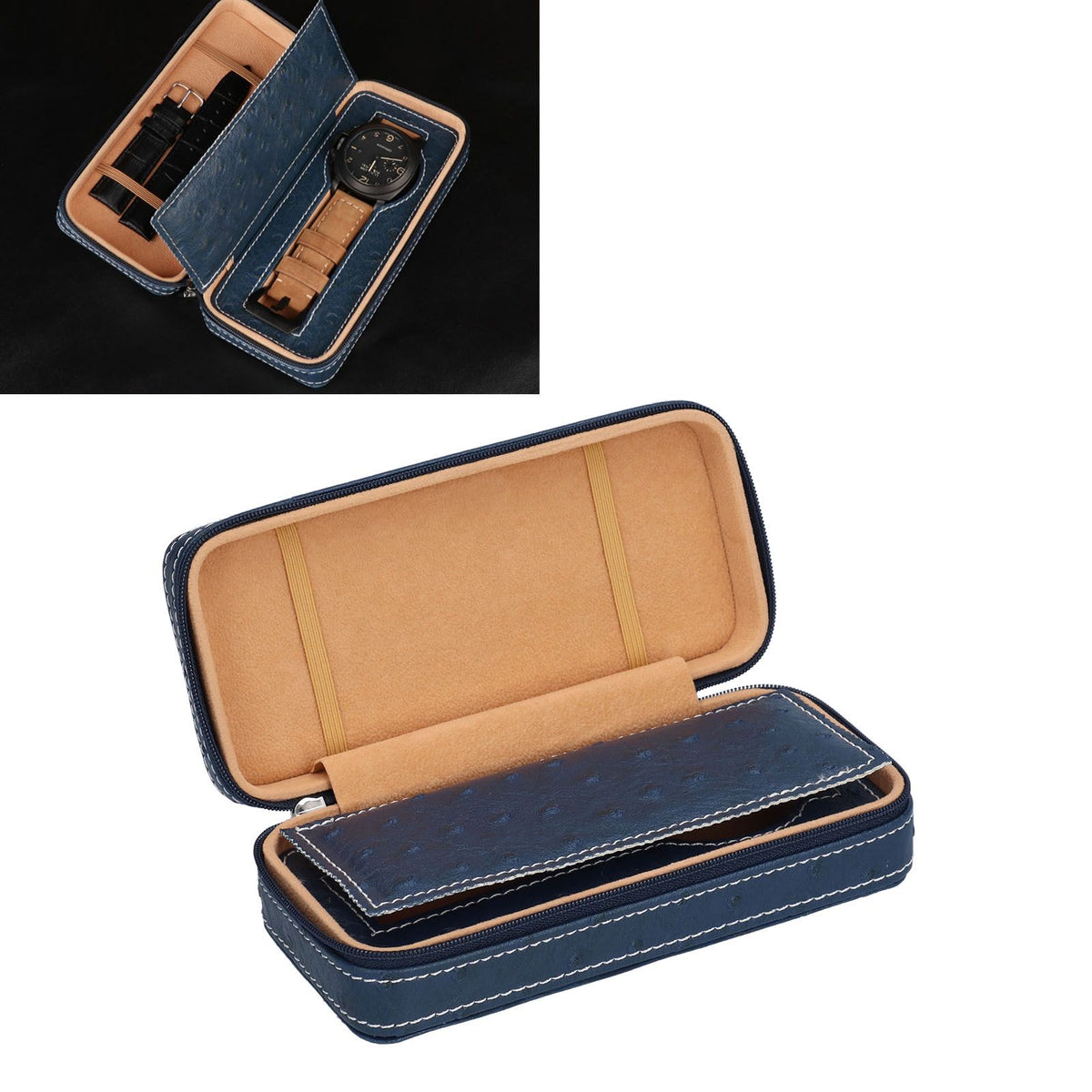 Watch Storage Box Ostrich Pattern Zippered Artificial Leather Watch Bag for Watch Holders Watch Maintenance Master