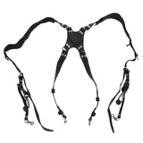 Camera Strap Dual Shoulder PU Leather Harness with D Rings Outdoor Photography Accessories