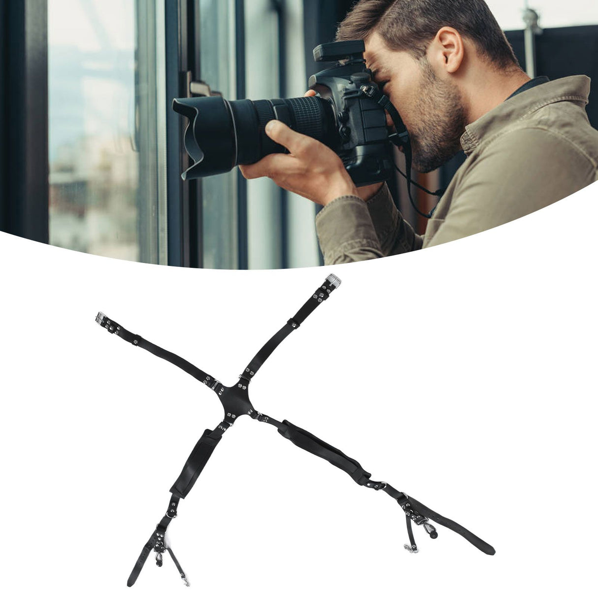 Camera Strap Dual Shoulder PU Leather Harness with D Rings Outdoor Photography Accessories