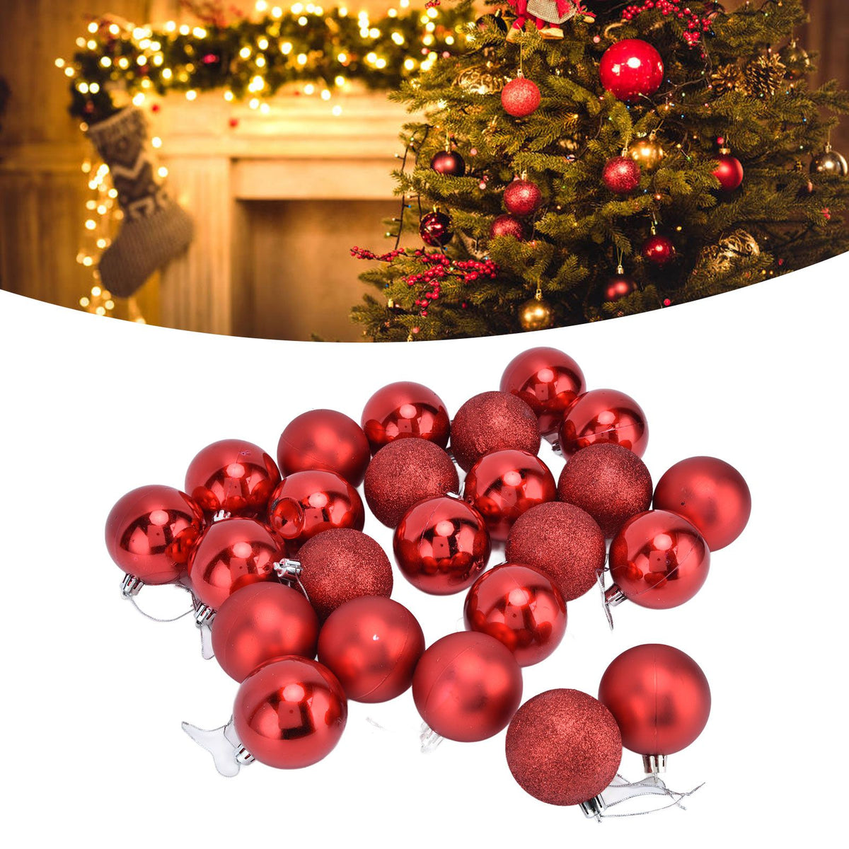 24Pcs Christmas Tree Ball 6cm Glittering Decoration Ornament for Home Party OfficeRed