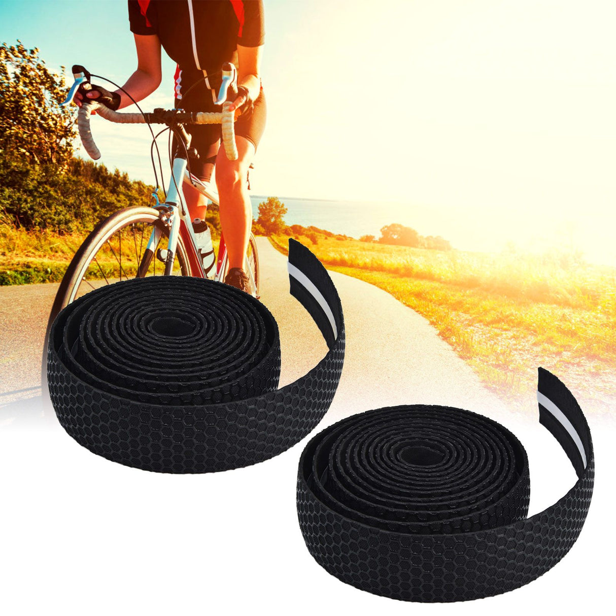 Handlebar Tape Quick Dry Anti Slip Tape Synthetic Sponge Bicycle Cycling Wrap Tape for Outdoor ExerciseBlack