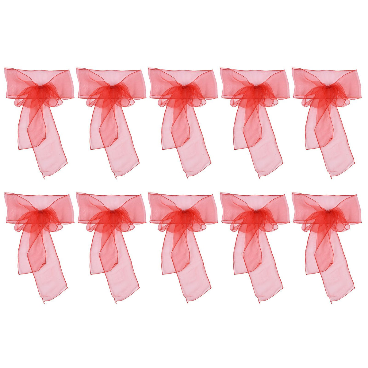 10Pcs Organza Banquet Chair Sash Exquisite Chair Bows Sashes for Wedding Party DecorationBright Red