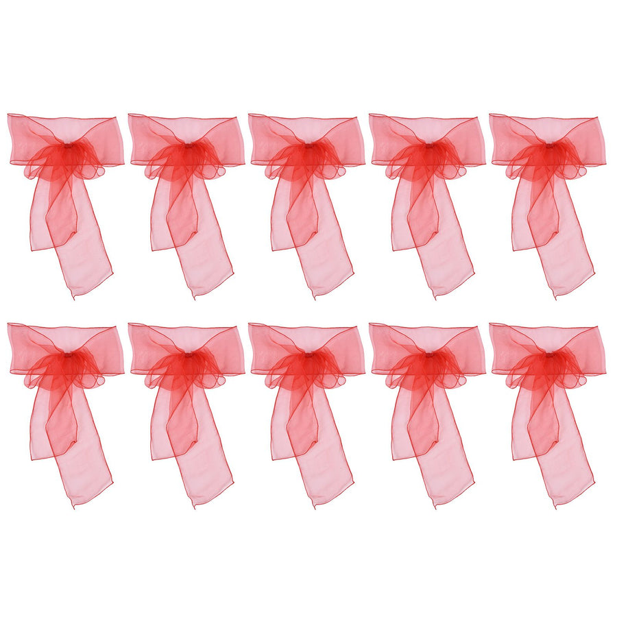 10Pcs Organza Banquet Chair Sash Exquisite Chair Bows Sashes for Wedding Party DecorationBright Red