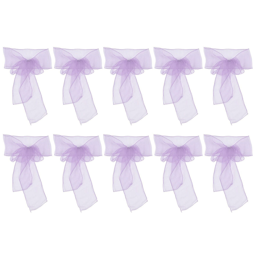 10Pcs Organza Banquet Chair Sash Exquisite Chair Bows Sashes for Wedding Party DecorationLight Purple