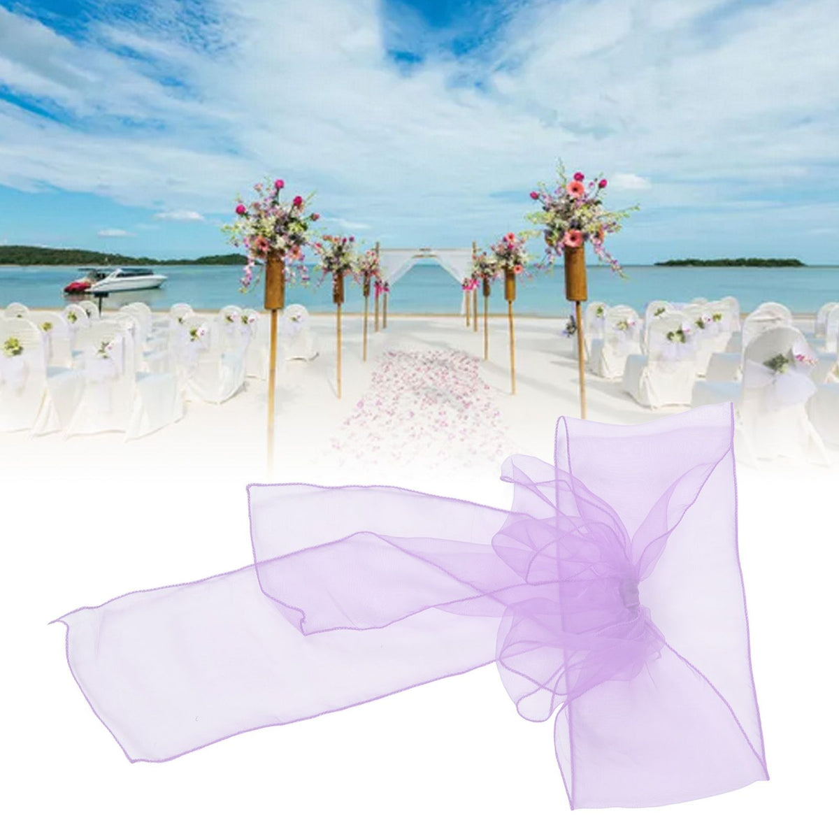 10Pcs Organza Banquet Chair Sash Exquisite Chair Bows Sashes for Wedding Party DecorationLight Purple