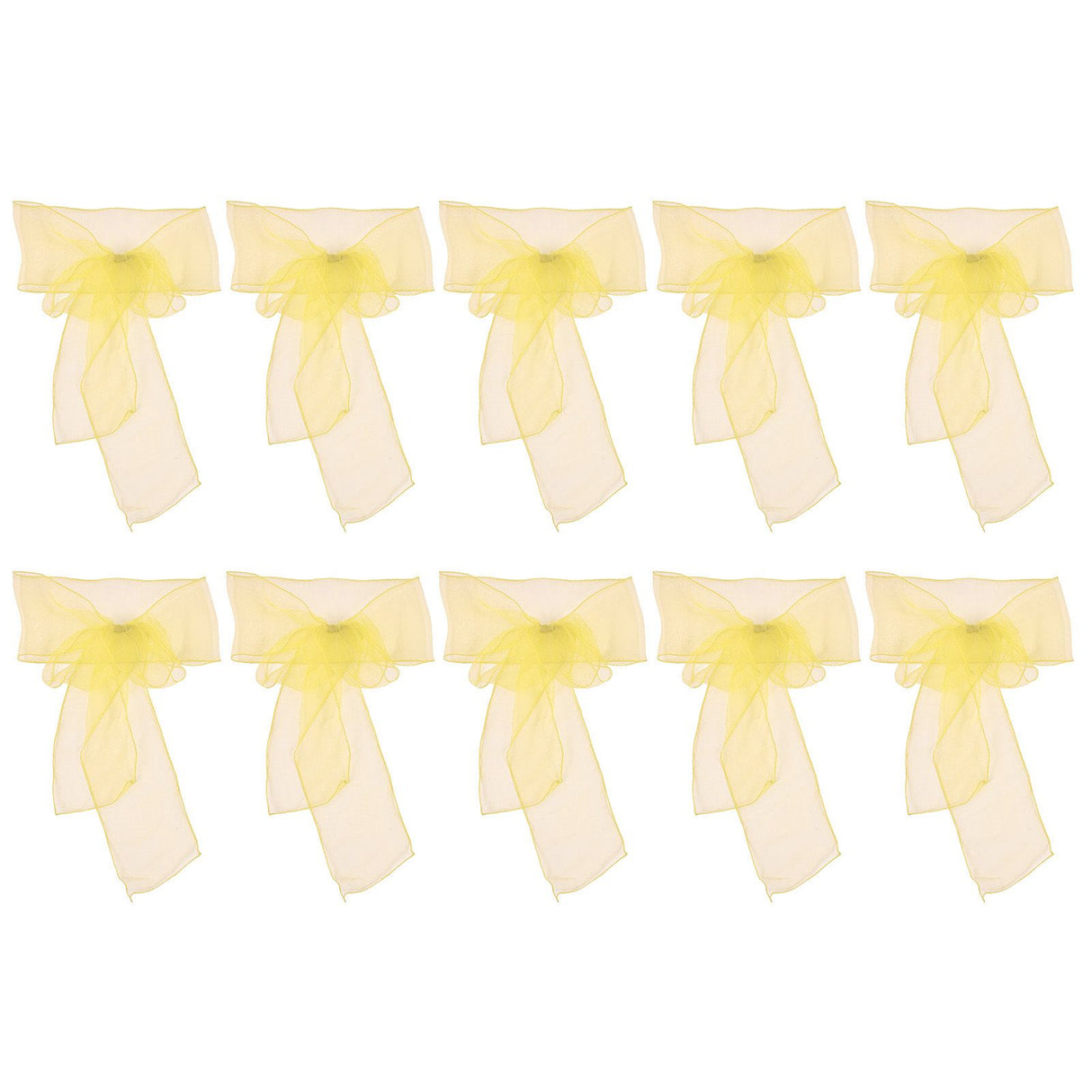 10Pcs Organza Banquet Chair Sash Exquisite Chair Bows Sashes for Wedding Party DecorationBright Yellow