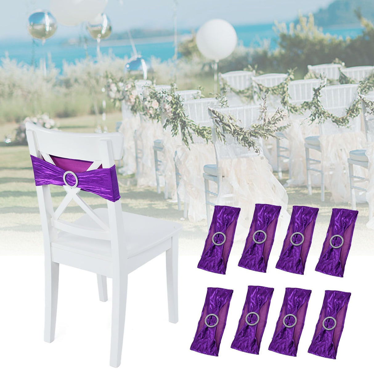 10Pcs Chair Cover Bands Elastic Stretch Sashes Bows for Wedding Banquet Hotel DecorationPurple