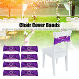 10Pcs Chair Cover Bands Elastic Stretch Sashes Bows for Wedding Banquet Hotel DecorationPurple - Extra Image