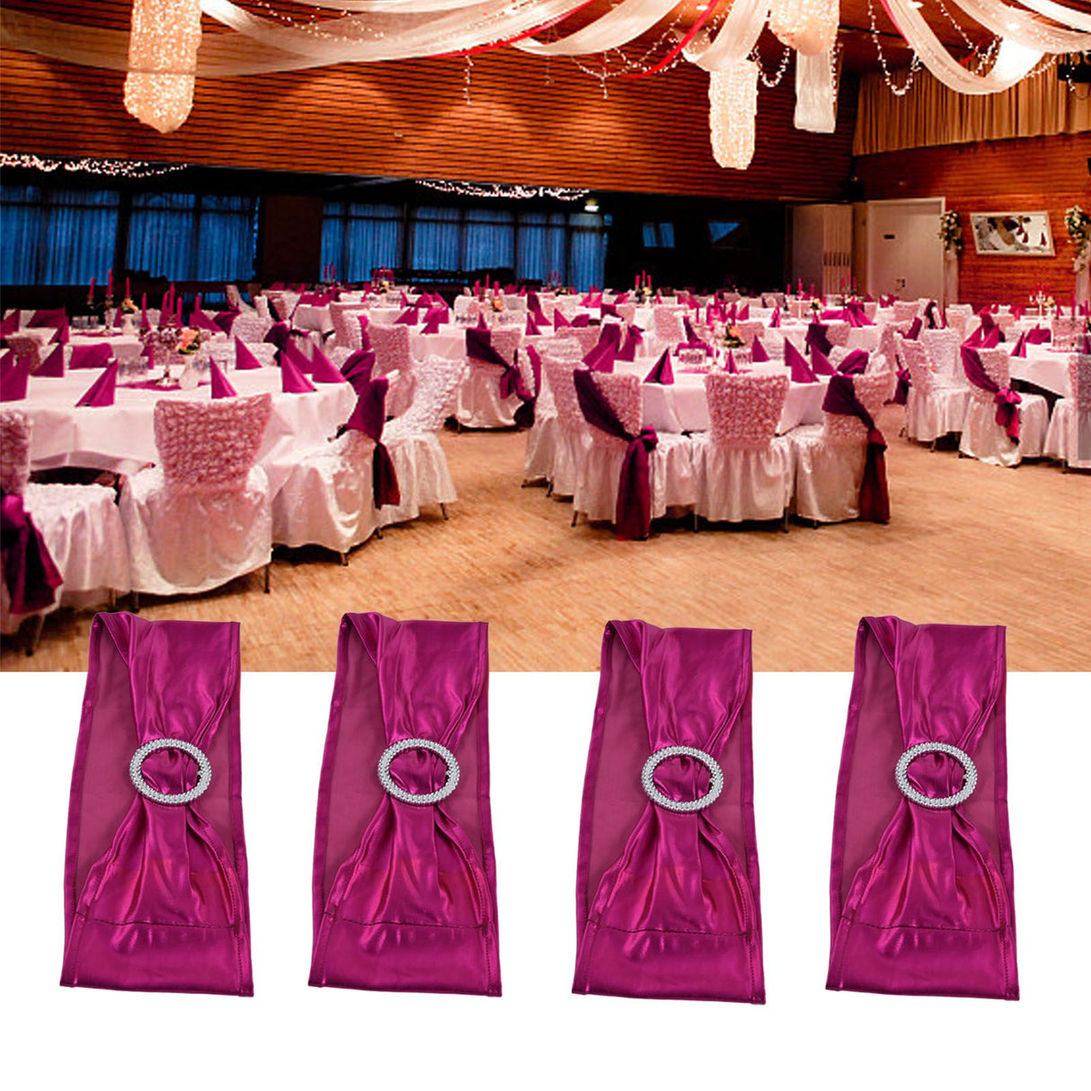 10Pcs Chair Cover Bands Elastic Stretch Sashes Bows for Wedding Banquet Hotel DecorationRose Red