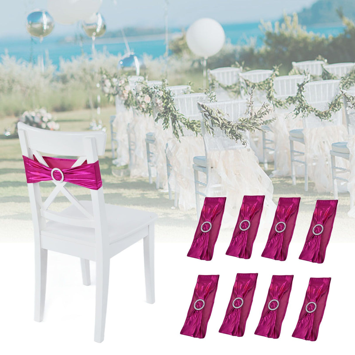 10Pcs Chair Cover Bands Elastic Stretch Sashes Bows for Wedding Banquet Hotel DecorationRose Red