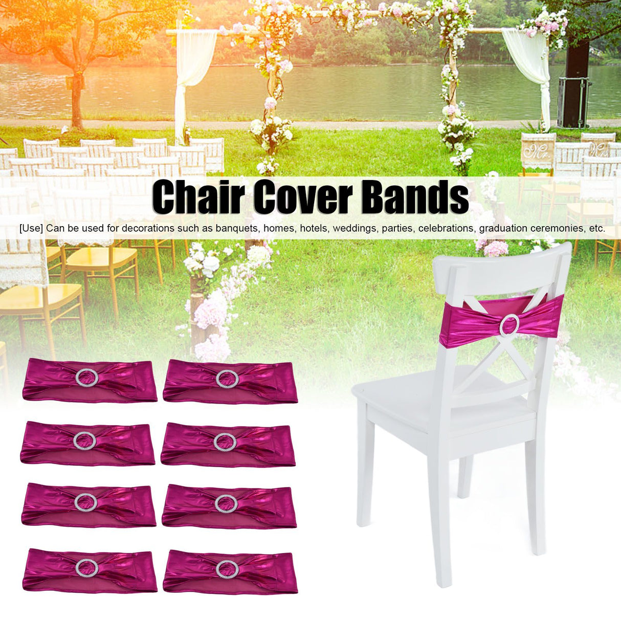 10Pcs Chair Cover Bands Elastic Stretch Sashes Bows for Wedding Banquet Hotel DecorationRose Red