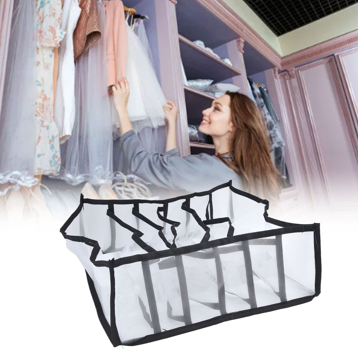 Mesh Bras Storage Box Multi Purpose Foldable Drawer Divider for Underwear Panties Socks6 Cells