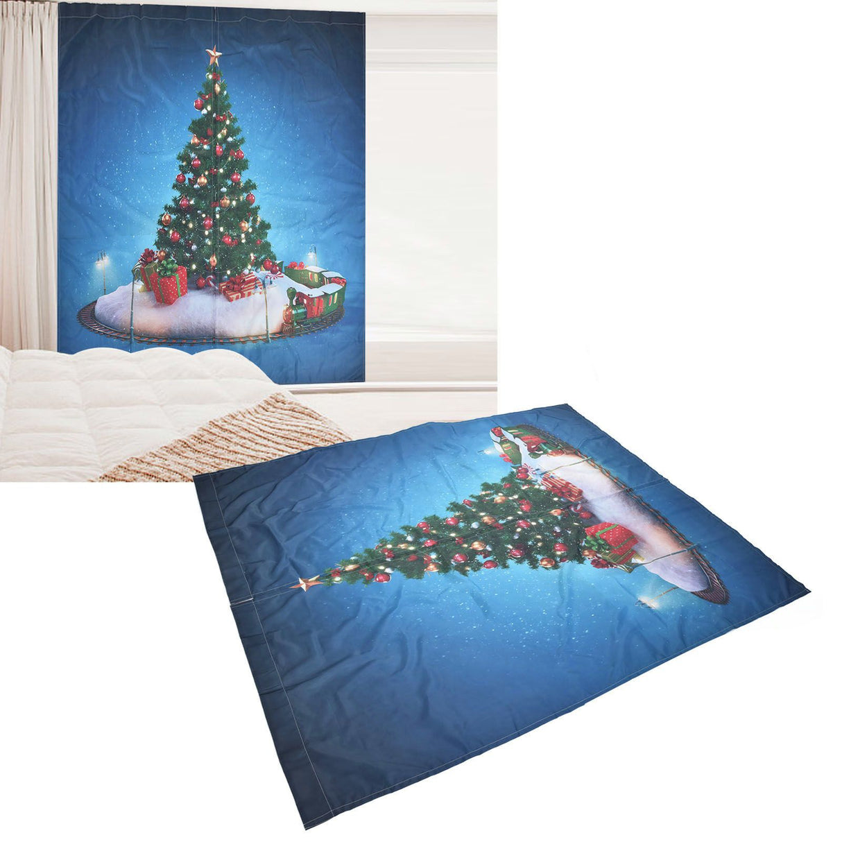 Christmas 3D Digital Printing Curtains House Decor Shading Curtains with Christmas Tree for Living Room Bedroom150x166cm / 59.1x65.4in