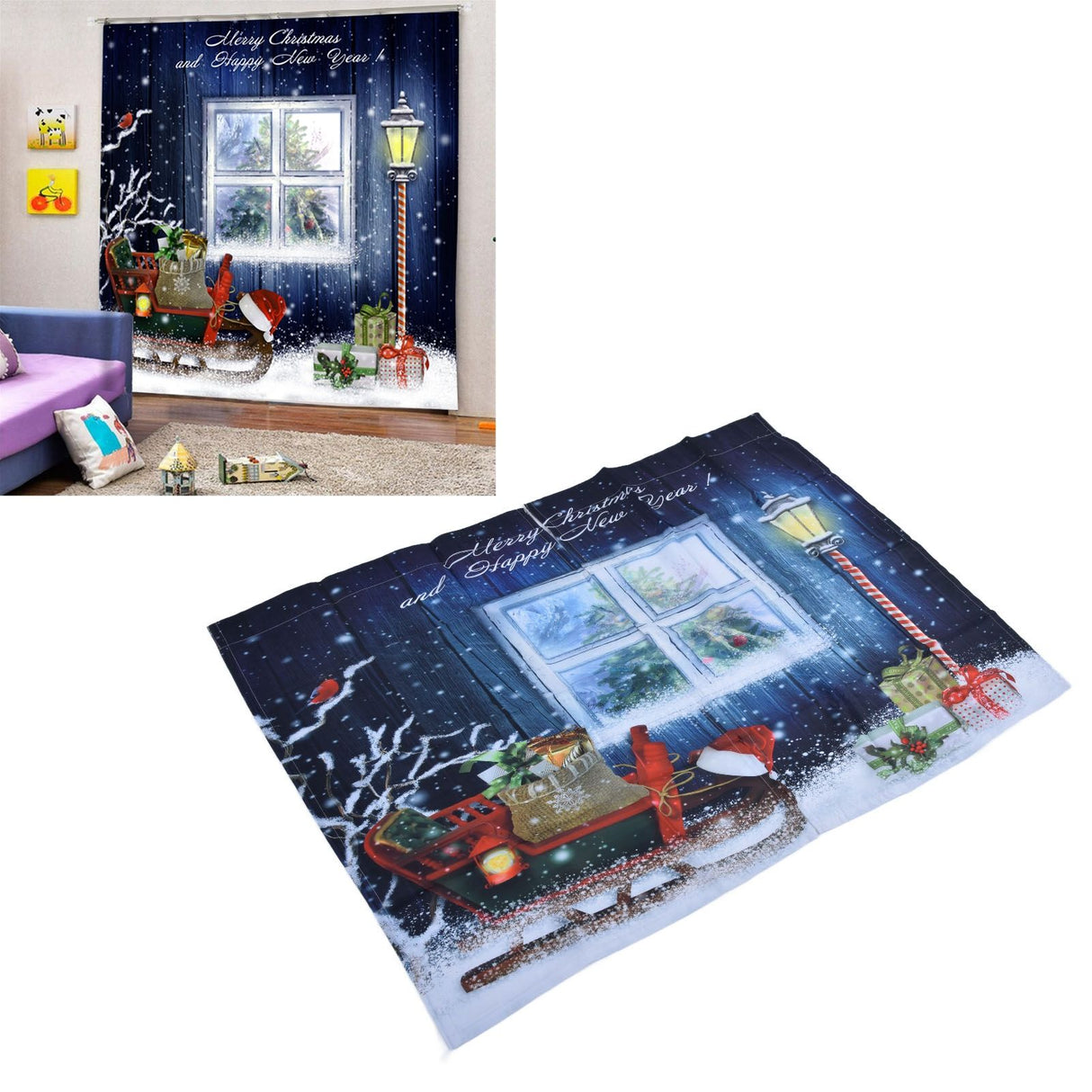 Christmas Style Curtain Personalized 3D Digital Printing Blackout Curtains Waterproof Cloth Shower Curtains150x166cm
