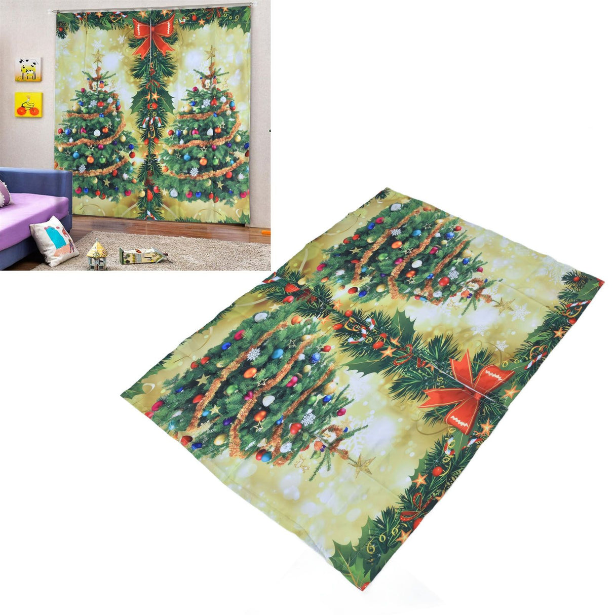Blackout Curtains 3D Printing Waterproof Fashionable Decorative Cloth Christmas Curtain for Porch Bedroom150x166cm