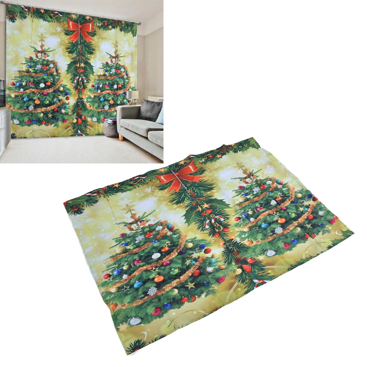 Blackout Curtains 3D Printing Waterproof Fashionable Decorative Cloth Christmas Curtain for Porch Bedroom150x166cm