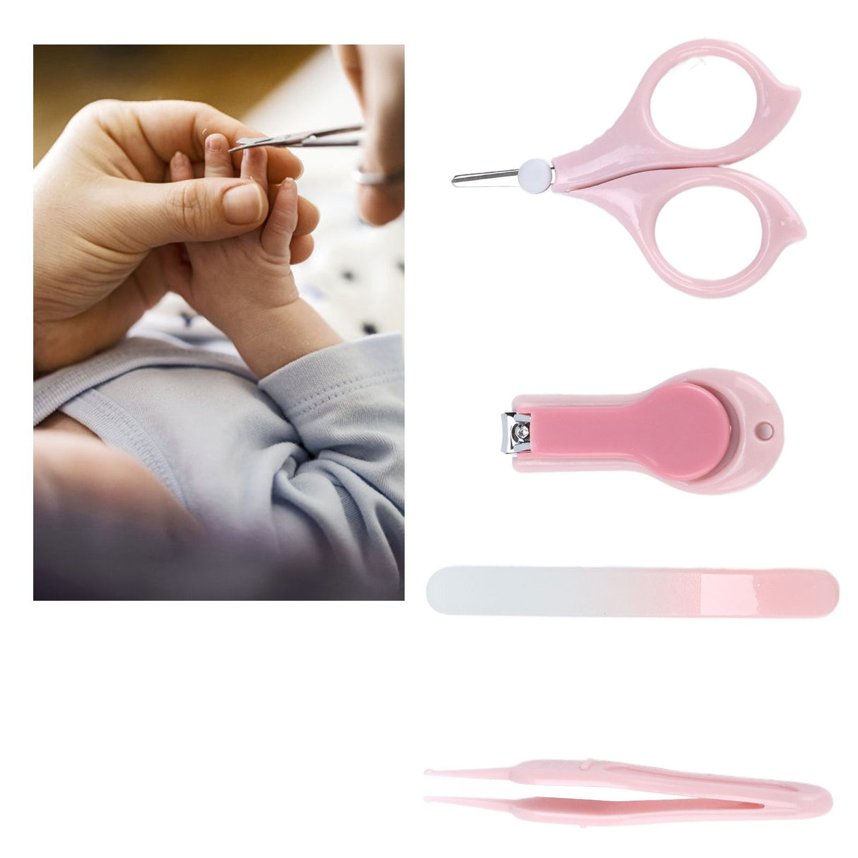 Nail Clippers Kit Cartoon Shape Stainless Steel Baby Nail Trimmer with Tweezers Nail File Storage Box for Baby Nail CarePink