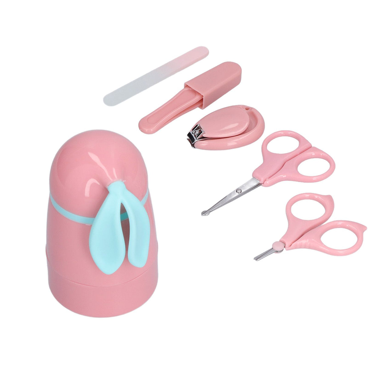 Baby Nail Kit 4 in 1 Cute Bunny Nail Care Set with Cute Case Nail Clippers Scissor Nail File Tweezers for Newborn