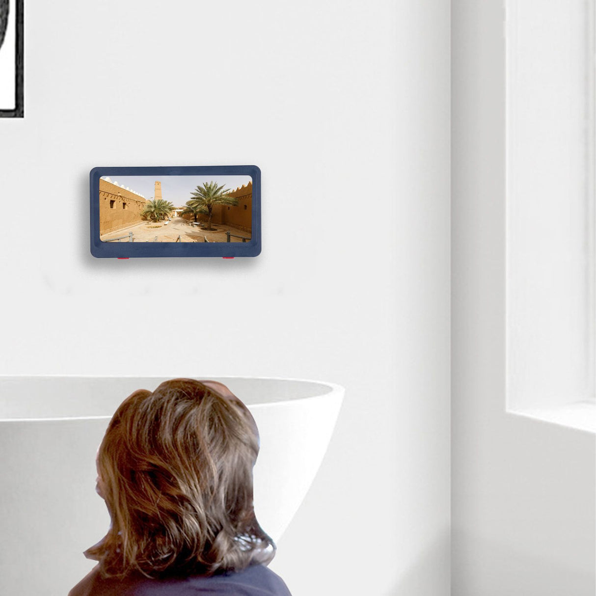 Shower Phone Tablet Holder Waterproof Touch Screen Wall Mount Storage Box Shower Case for Home BathroomBlue Phone Case (with 1 Sticker)