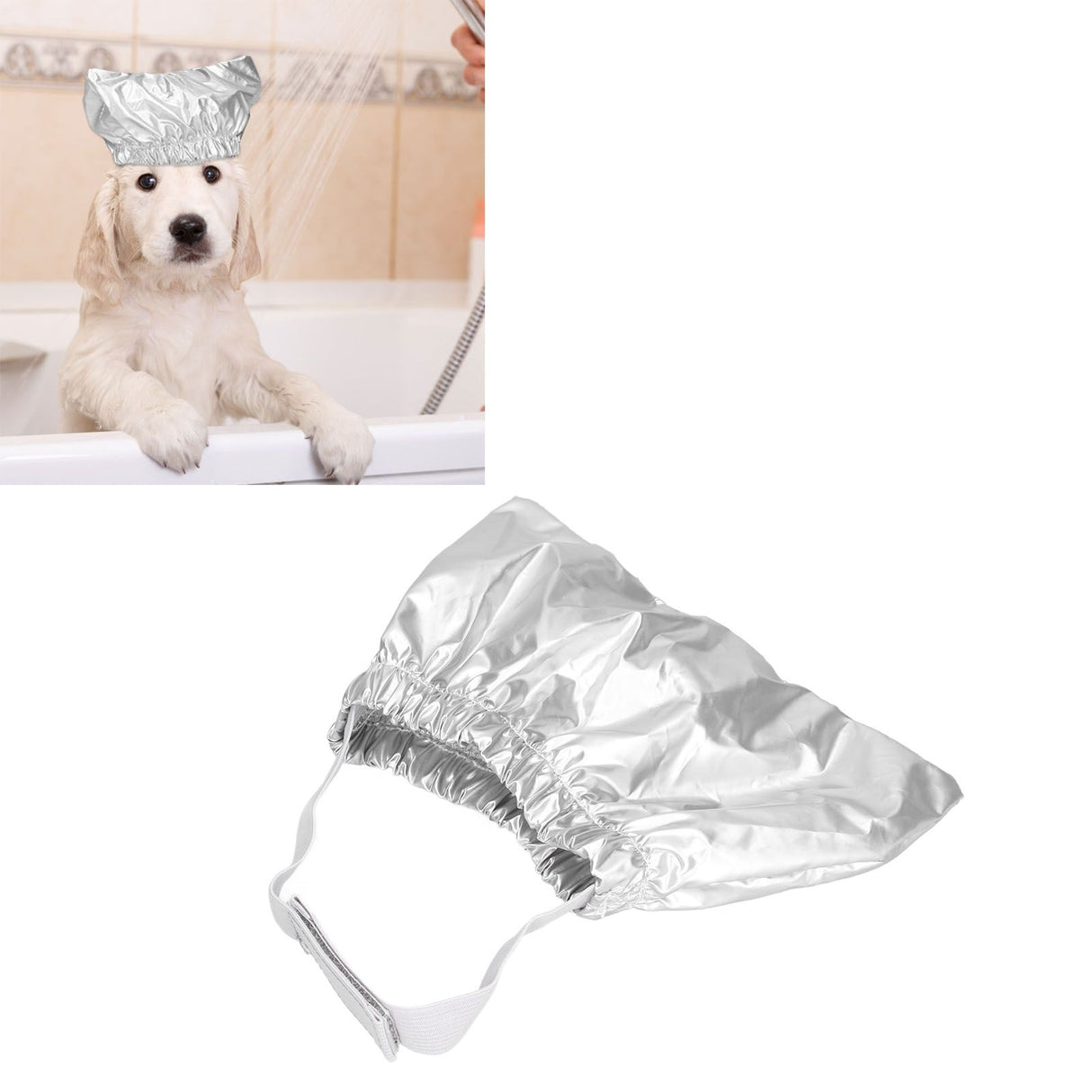 Cat Bathing Hat Waterproof Anti Ear Adjustable Breathable Polyester Pet Shower Hat for DogsSilver M
