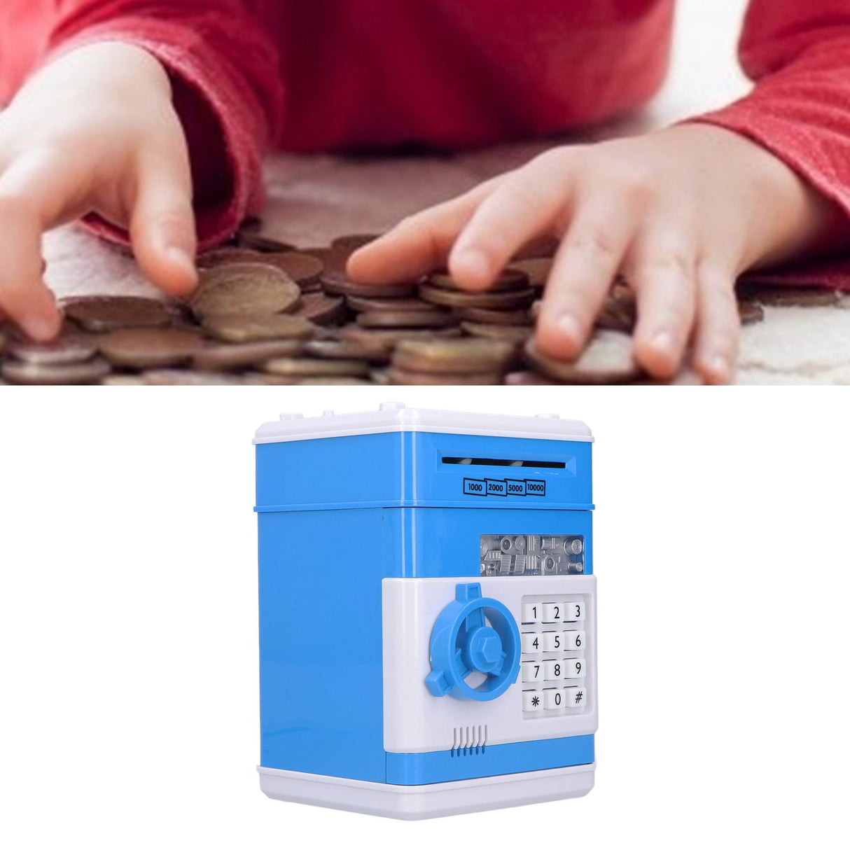 Electronic Money Saving Box ATM Password Cash Money Bank Security Lock Box for Children KidBlue