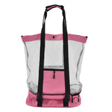 Beach Bags Mesh Cotton Oversized Storage Tote Bags for Beach Picnic Barbecue Camping Pink