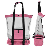 Beach Bags Mesh Cotton Oversized Storage Tote Bags for Beach Picnic Barbecue Camping Pink - Low Angle