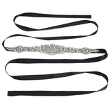 Rhinestone Wedding Dress Belt Elegant Waistbelt Clothes Accessories for Bride BridesmaidBlack - Top-Down View