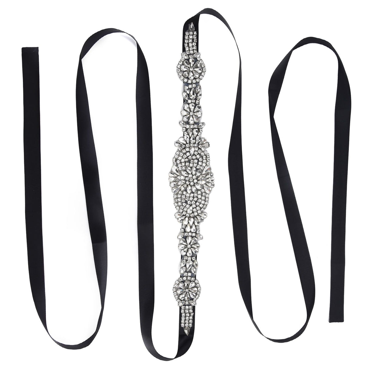 Rhinestone Wedding Dress Belt Elegant Waistbelt Clothes Accessories for Bride BridesmaidBlack