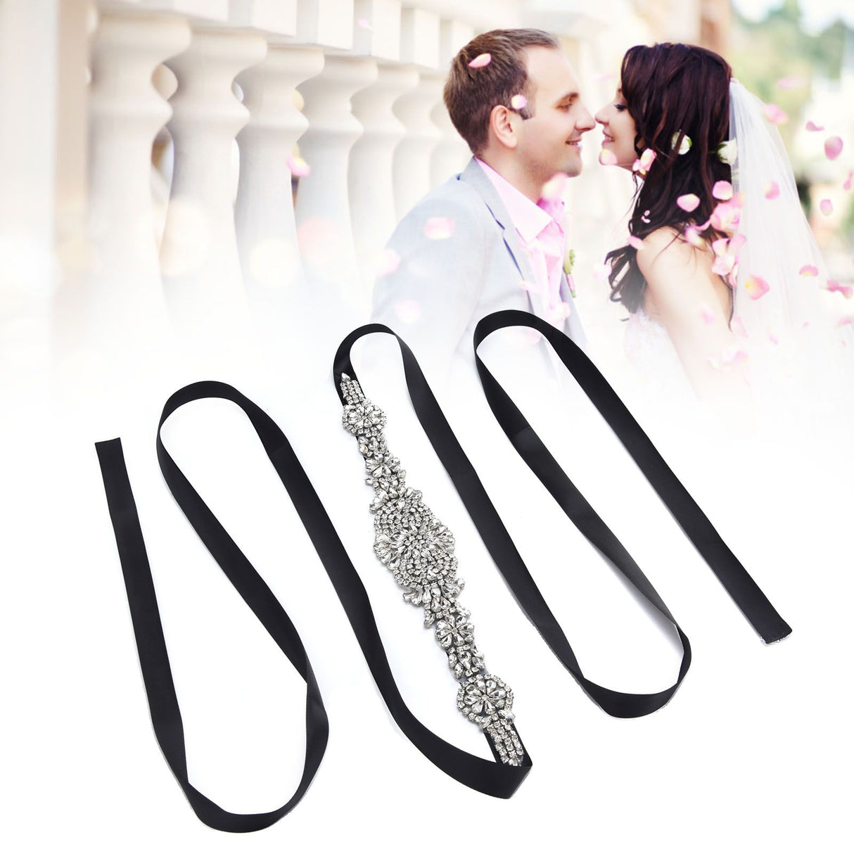 Rhinestone Wedding Dress Belt Elegant Waistbelt Clothes Accessories for Bride BridesmaidBlack