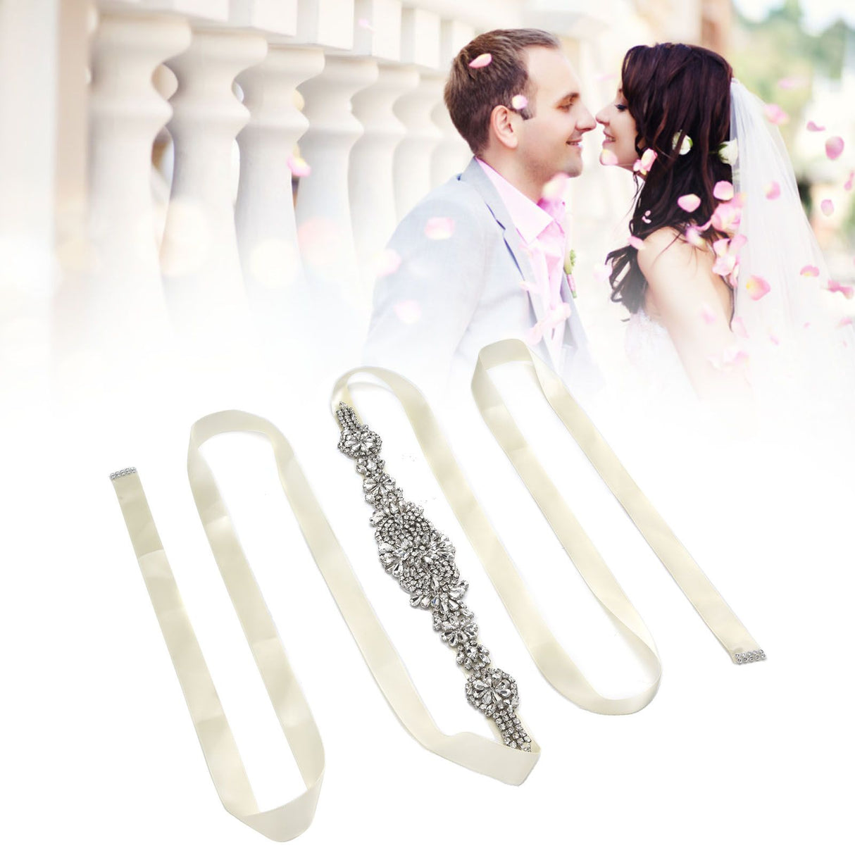 Rhinestone Wedding Dress Belt Elegant Waistbelt Clothes Accessories for Bride BridesmaidWhite