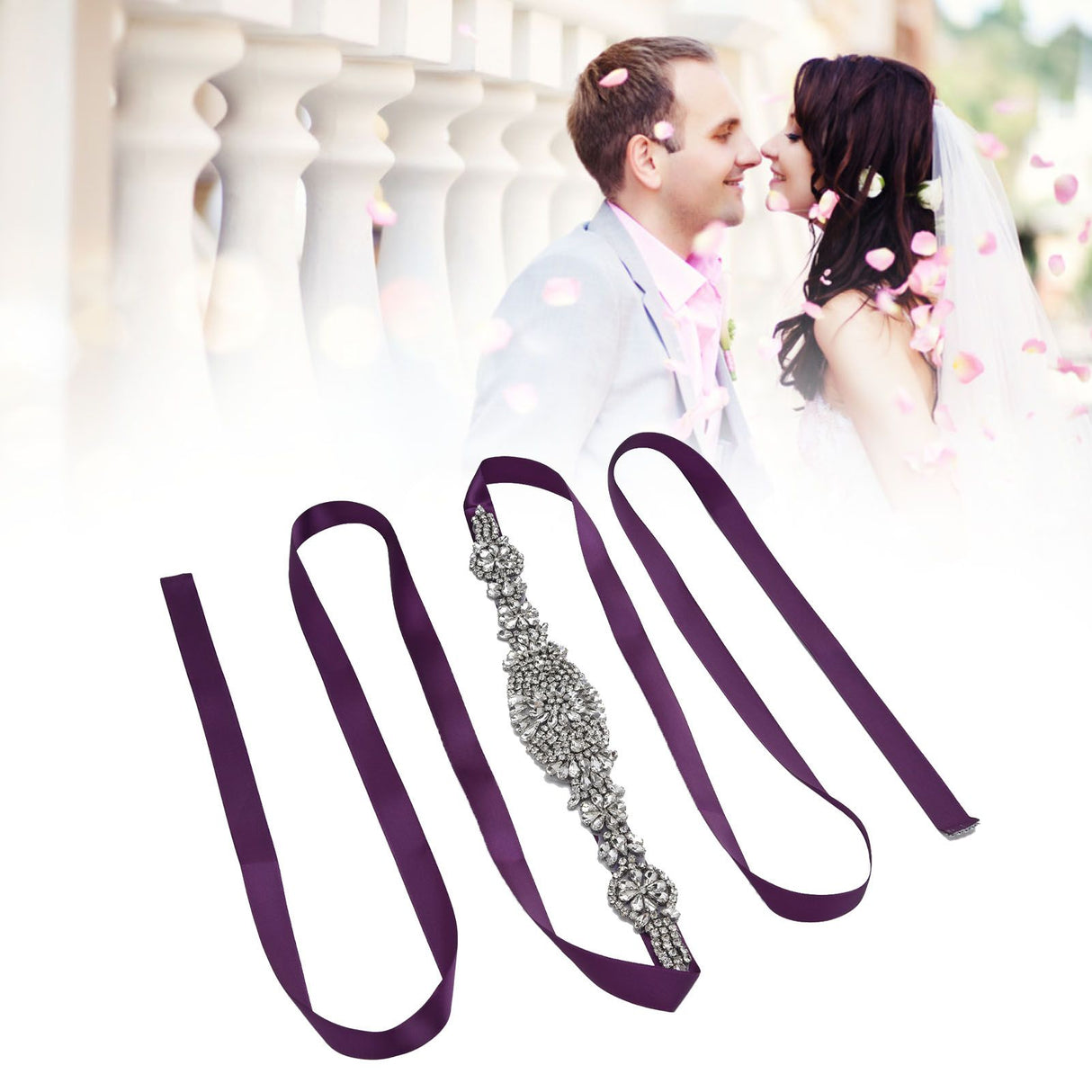 Rhinestone Wedding Dress Belt Elegant Waistbelt Clothes Accessories for Bride BridesmaidPurple