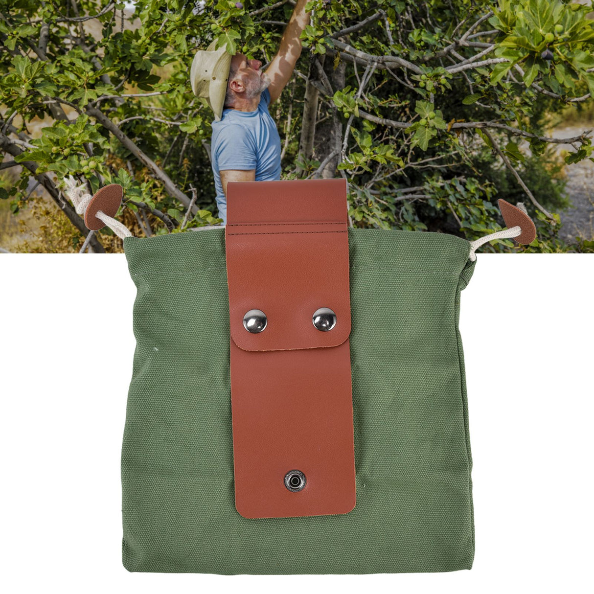Fruit Picking Bag Waist Hanging Canvas Material PU Style Folded Save Space Belt Foraging BagMilitary Green