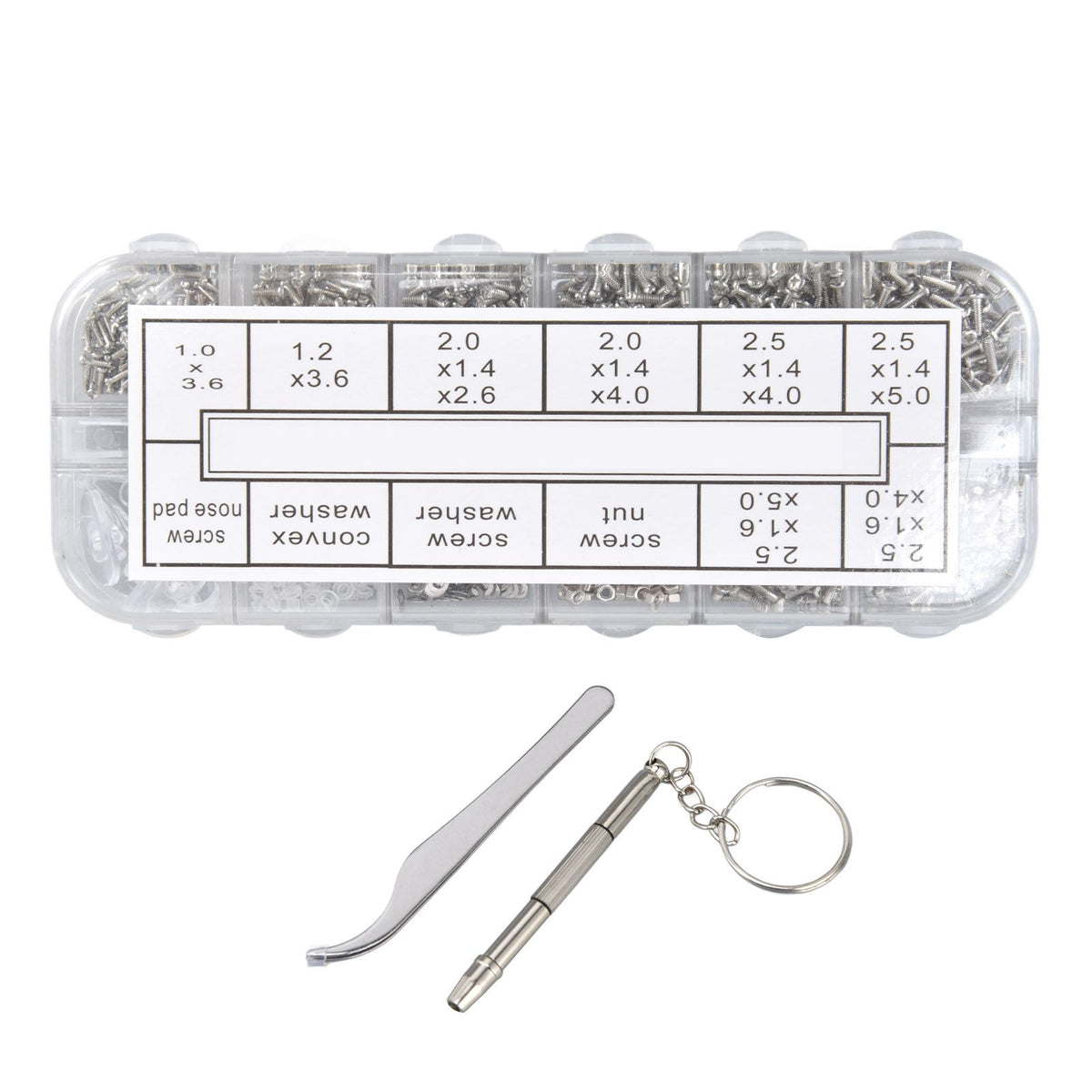Glasses Repair Kit Eyeglass Screws Set with Nut Screwdriver Tweezer for Cellphone Tablet Watch Clock Glasses
