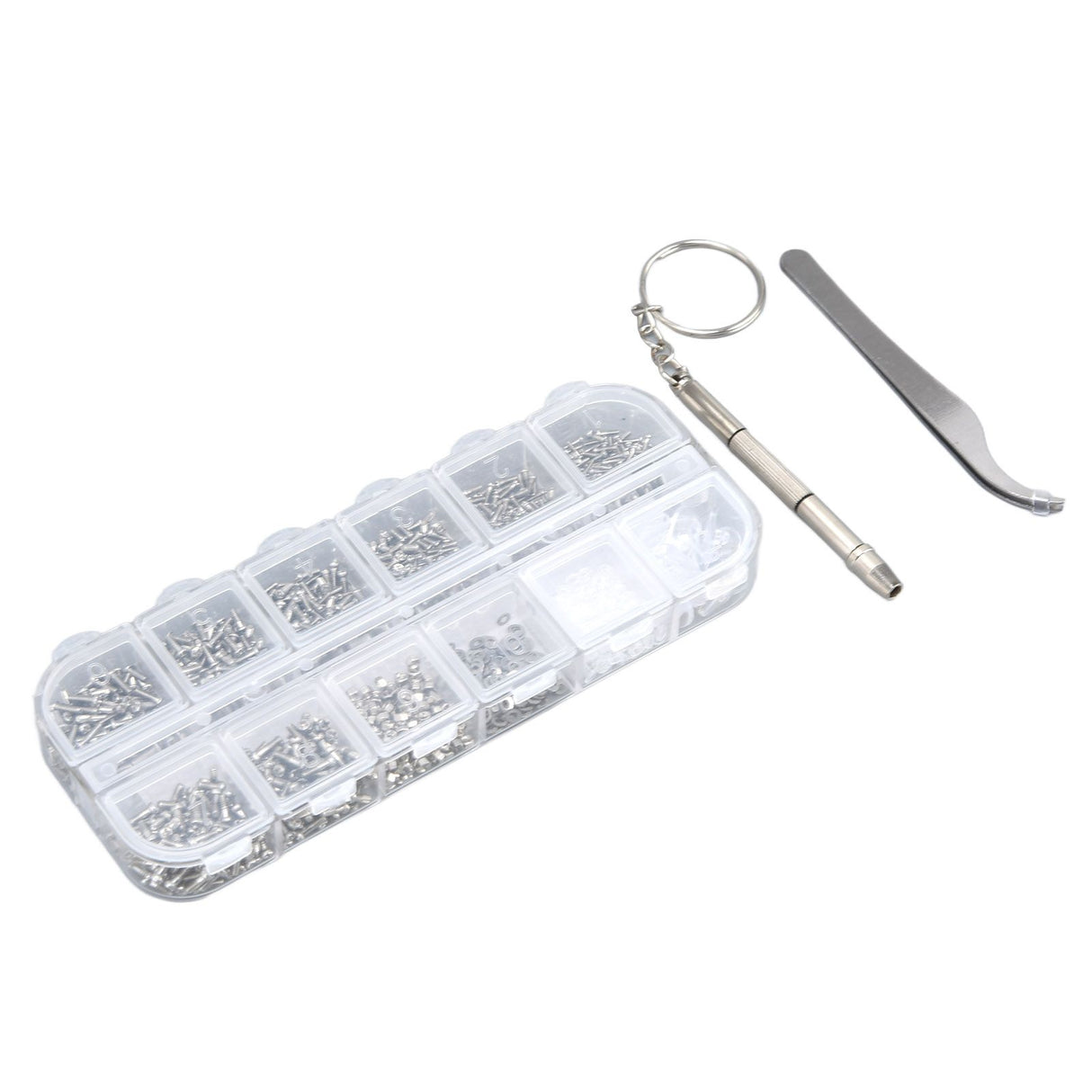 Glasses Repair Kit Eyeglass Screws Set with Nut Screwdriver Tweezer for Cellphone Tablet Watch Clock Glasses