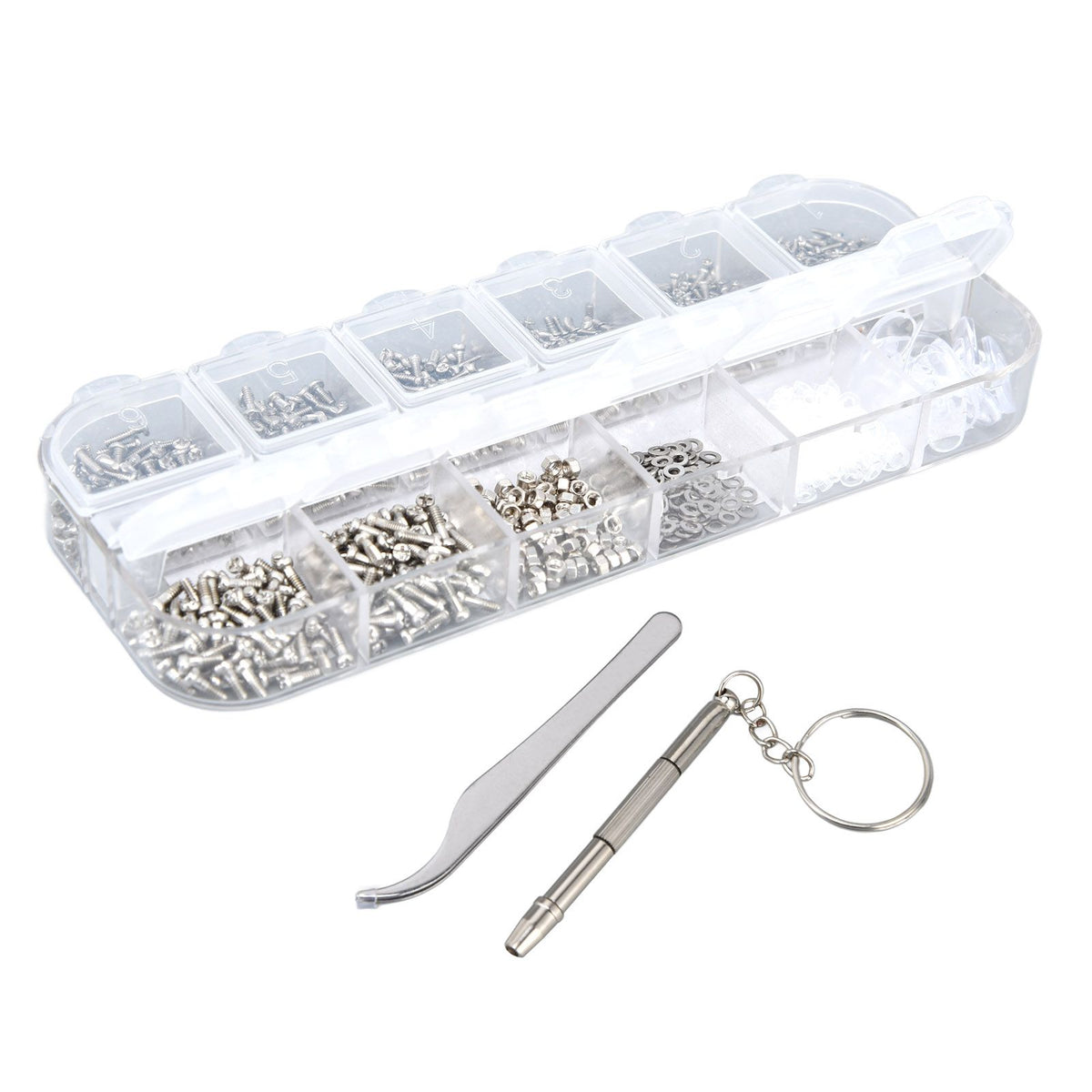 Glasses Repair Kit Eyeglass Screws Set with Nut Screwdriver Tweezer for Cellphone Tablet Watch Clock Glasses