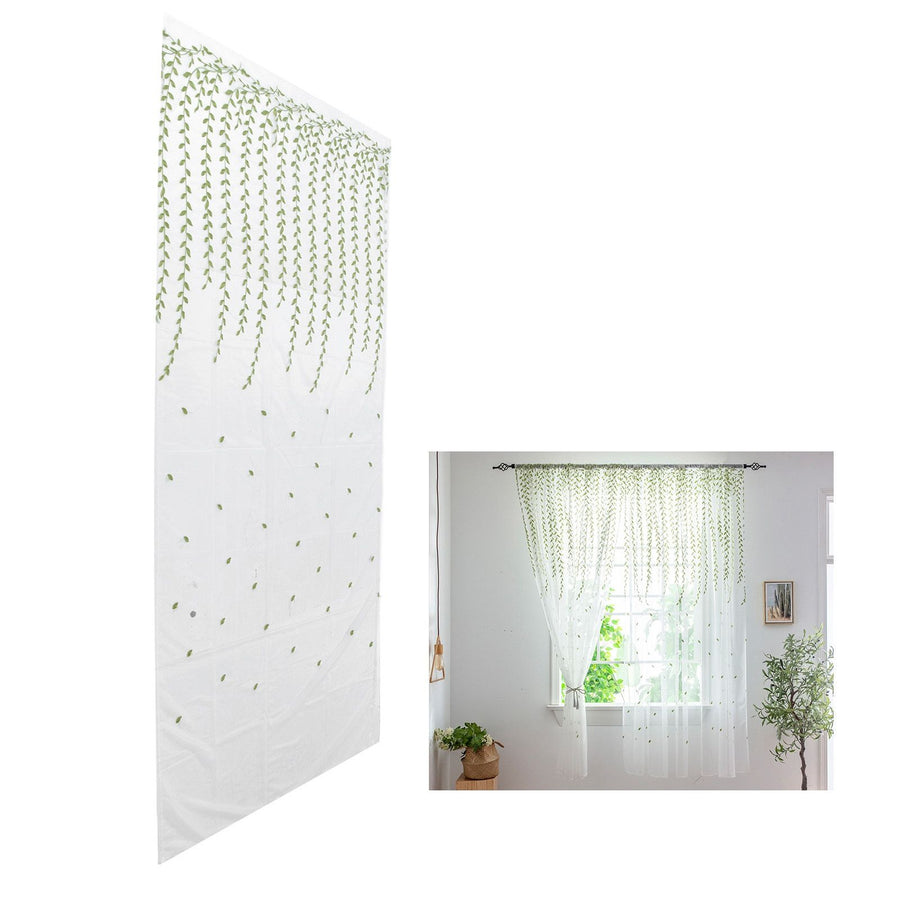 1x2.5m Green Willow Leaves Printed Modern Tulle Curtains Window Voile Curtain for Living Room Bedroom
