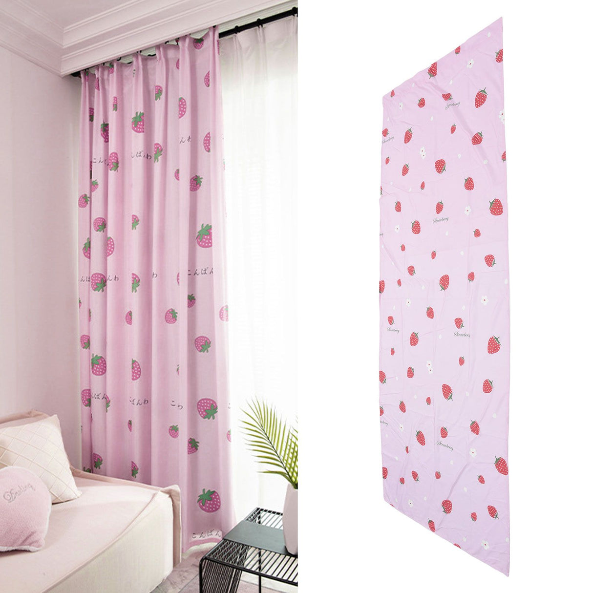 Strawberry Window Curtain Filter Light Pink Shading Curtain Cloth for Living Room Bedroom
