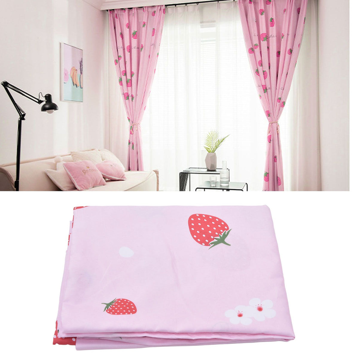 Strawberry Window Curtain Filter Light Pink Shading Curtain Cloth for Living Room Bedroom