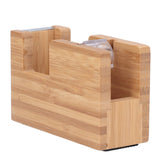 Desktop Tape Dispenser Bamboo Wood Tape Cutter Holder Adhesive Roll Base Stationery Tool - Front View