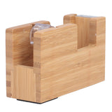 Desktop Tape Dispenser Bamboo Wood Tape Cutter Holder Adhesive Roll Base Stationery Tool - Close-Up Angle