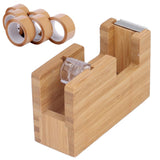 Desktop Tape Dispenser Bamboo Wood Tape Cutter Holder Adhesive Roll Base Stationery Tool - Extra Image