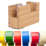 Desktop Tape Dispenser Bamboo Wood Tape Cutter Holder Adhesive Roll Base Stationery Tool