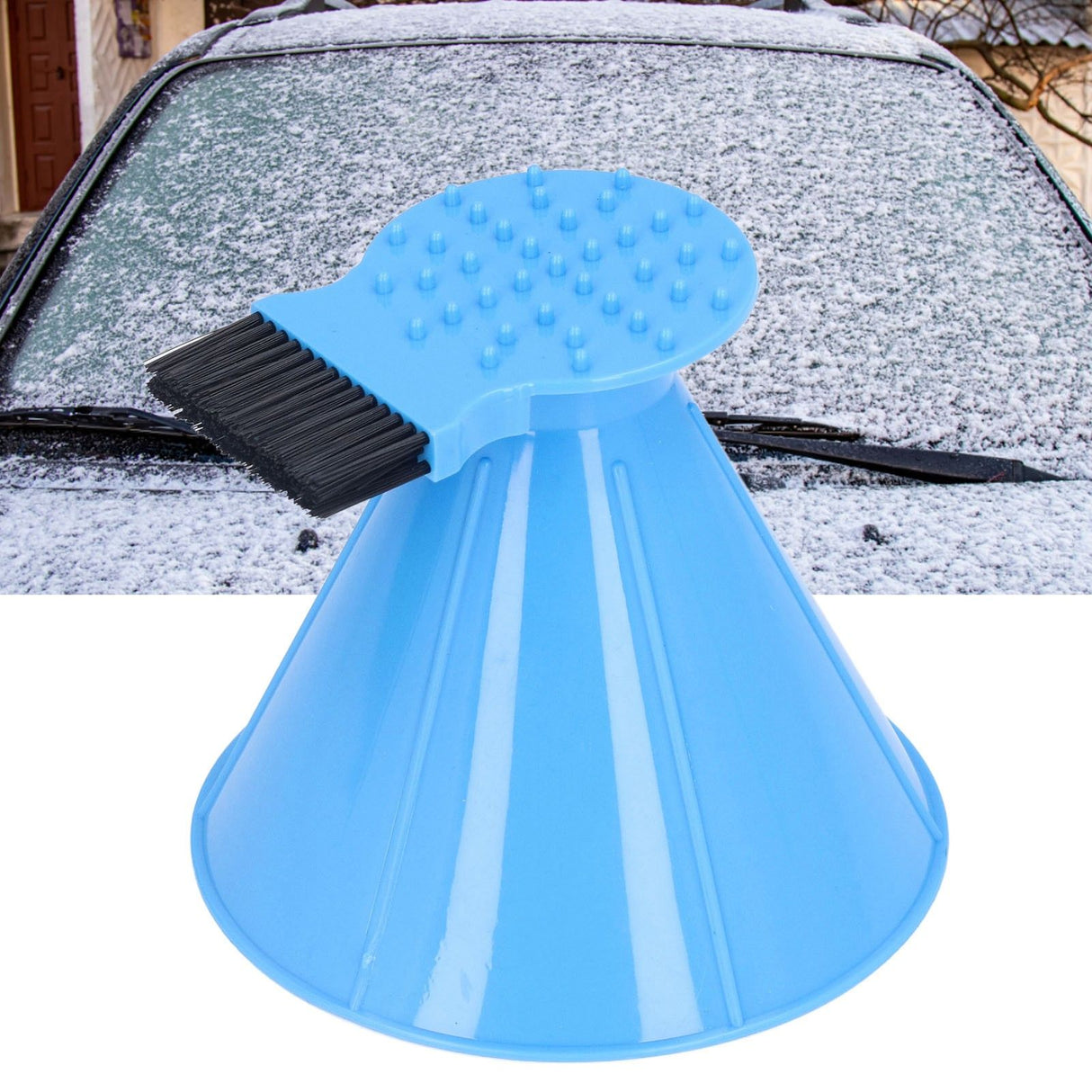 Ice Scraper Plastic Cone Multi Functional Funnel Snow Remover with Brush for Car Windshield