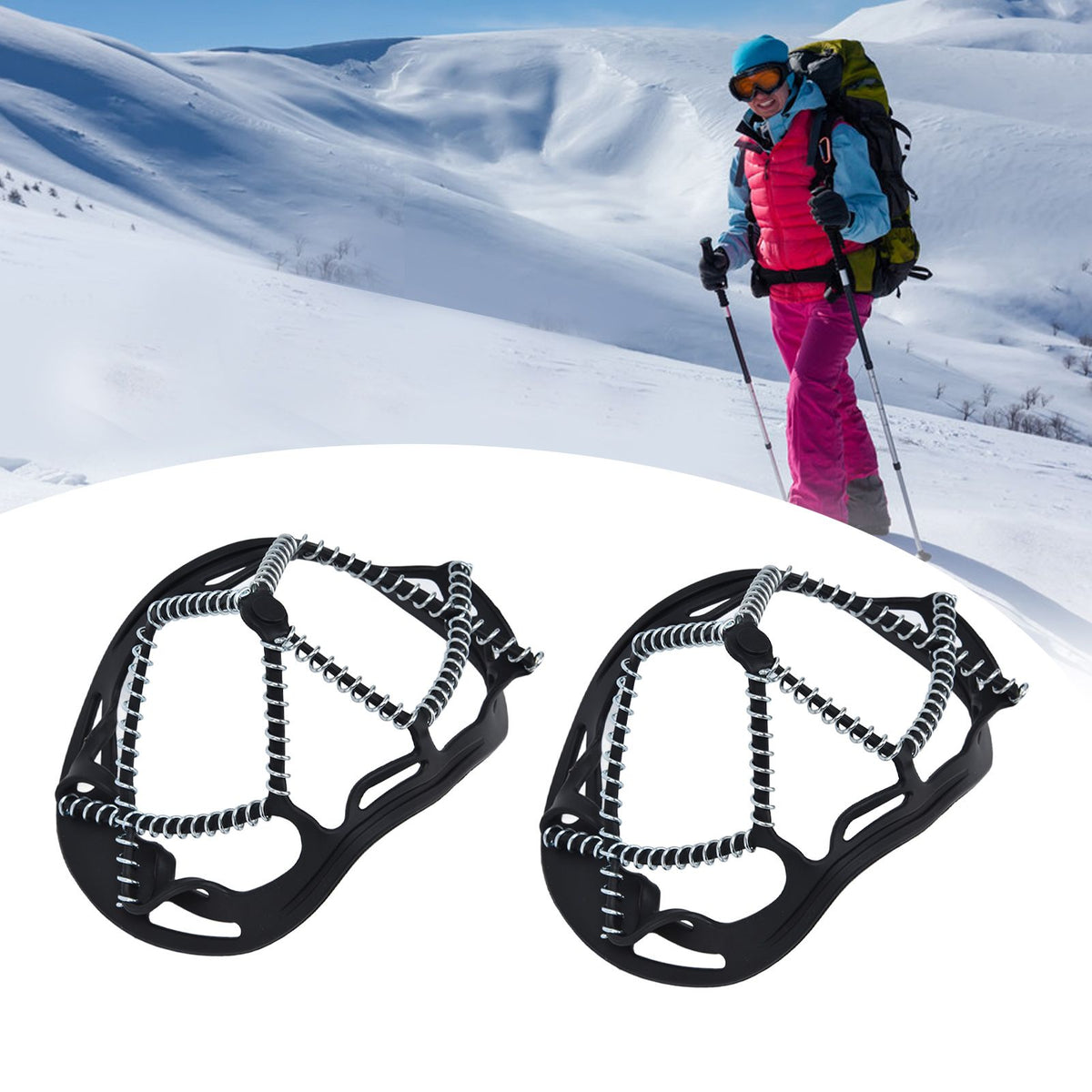 2Pcs Walk Traction Cleats Prevent Slipping High Tension Spring Crampons for Hiking Jogging Hunting