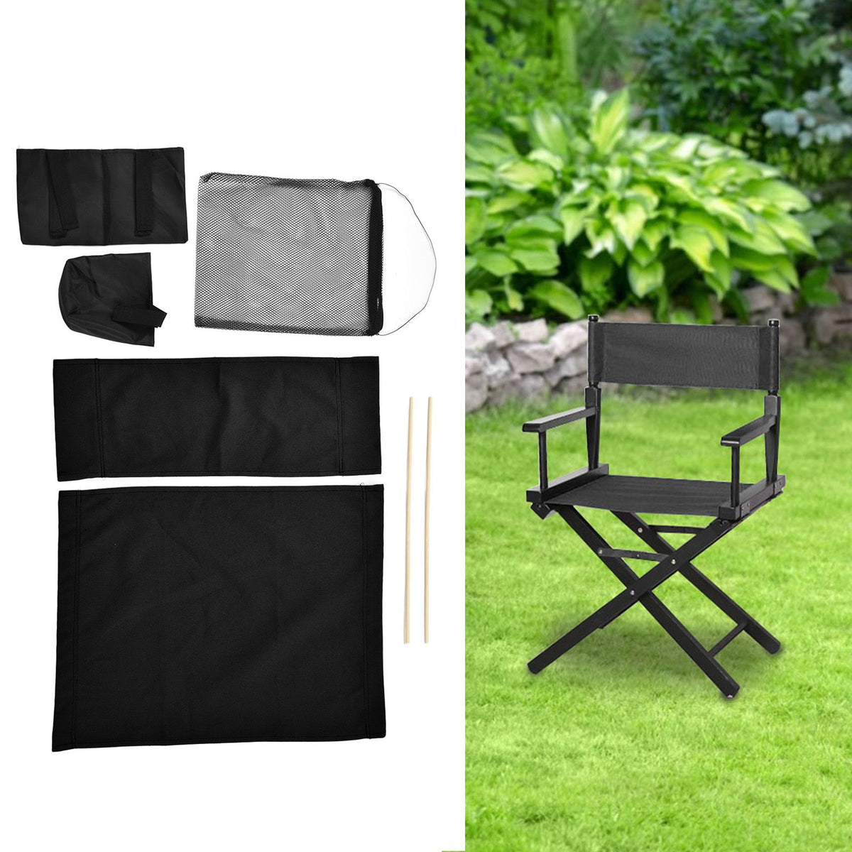 Director Chair Cover Replacement with Storage Bag Canvas Seat Chair Protective Cover for HouseholdBlack