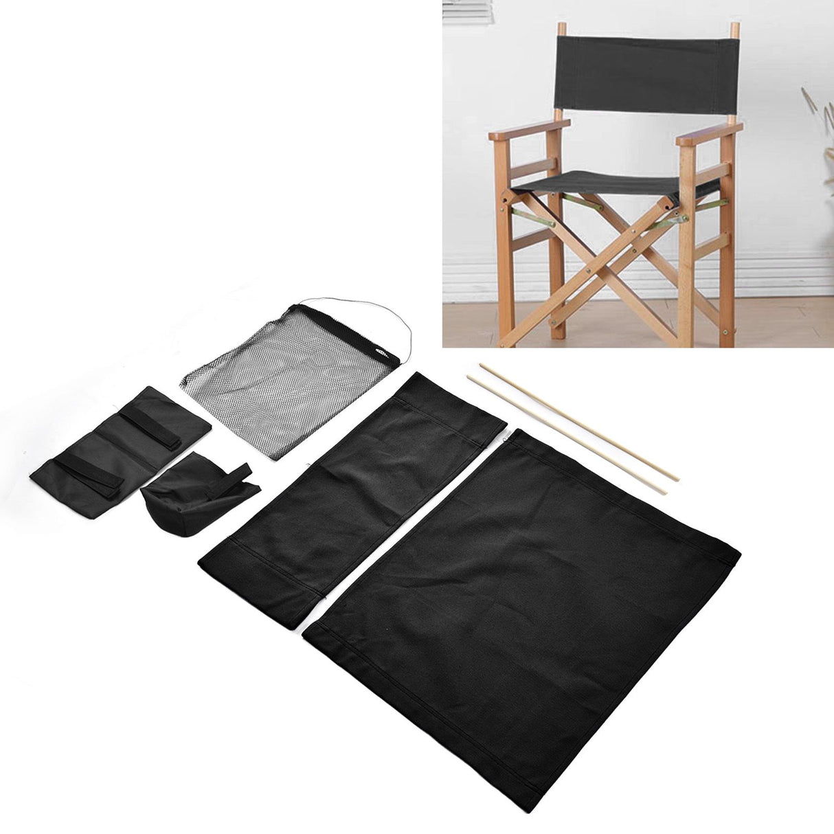 Director Chair Cover Replacement with Storage Bag Canvas Seat Chair Protective Cover for HouseholdBlack
