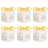 50pcs Party Favor Boxes Paper Material Mi Bautizo Pattern Equipped Gold Ribbon White Wedding Gift Boxes for Party - Side View