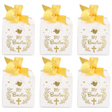 50pcs Party Favor Boxes Paper Material Mi Bautizo Pattern Equipped Gold Ribbon White Wedding Gift Boxes for Party