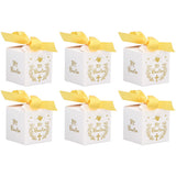 50pcs Party Favor Boxes Paper Material Mi Bautizo Pattern Equipped Gold Ribbon White Wedding Gift Boxes for Party